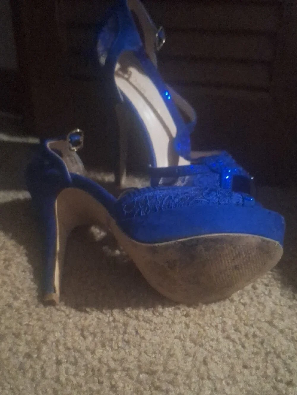 Dream Pairs Royal Blue Lace T-Strap Heels